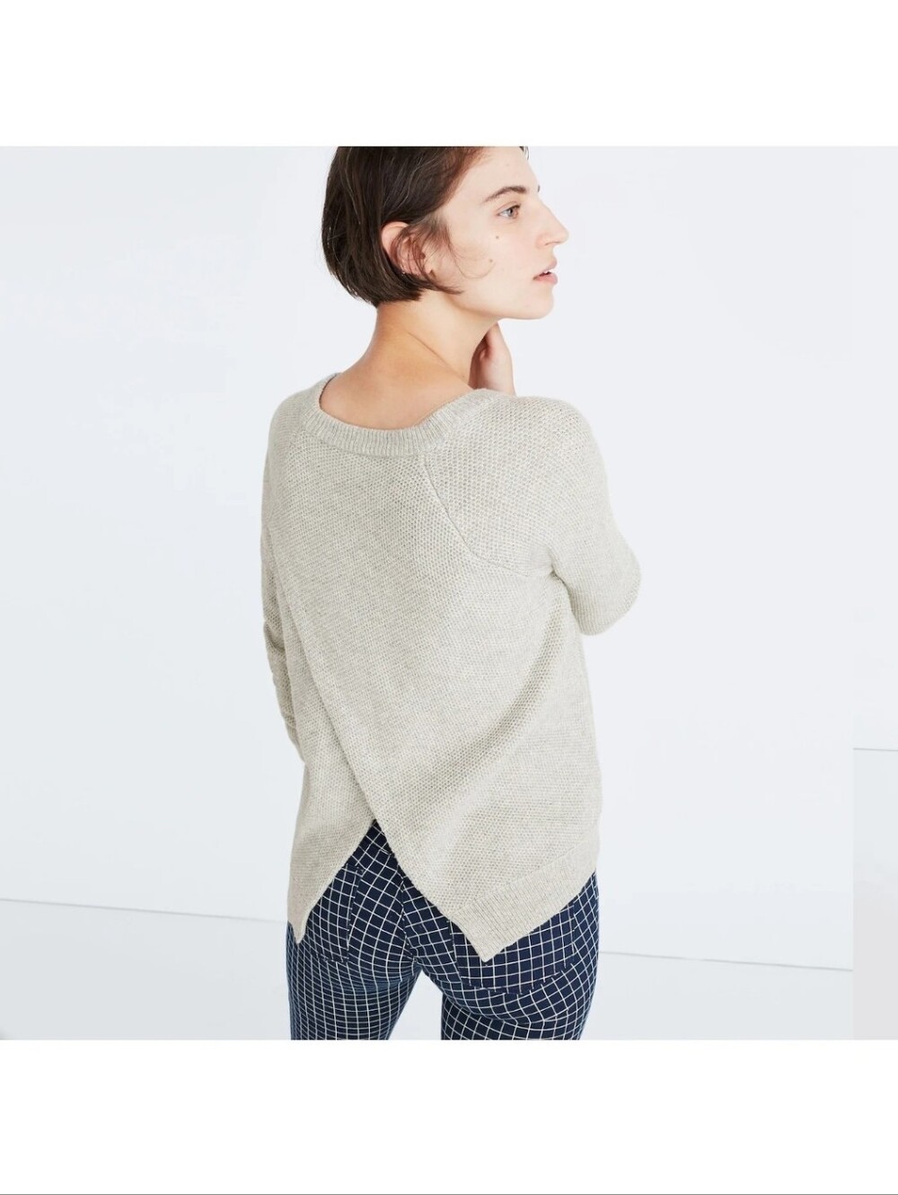 Madewell Province Cross-Back Pullover Sweater Small Heather Dovetail Knit EUC